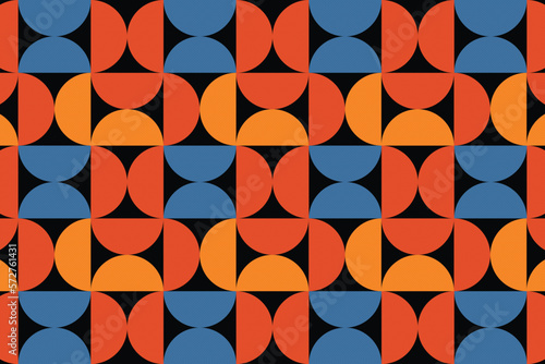 Foto Abstract geometric backgrounds blend semicircles and triangles, with a composition of orange, blue, and red colors and black base colors