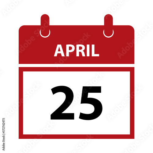April 25. Vector flat daily calendar icon. Date and time, day, month for birthday, anniversary, appointment, remainder or event. Holiday. World Malaria Day
