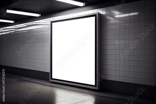 ilustration, Empty advertisement light box on the underground subway hall, Generative AI © ako-photography