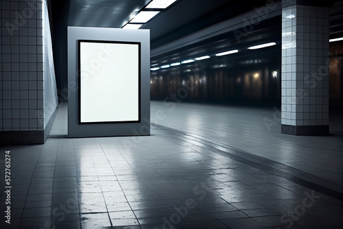 ilustration  Empty advertisement light box on the underground subway hall  Generative AI
