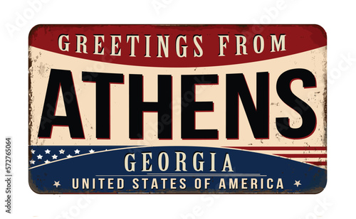 Greetings from Athens vintage rusty metal sign