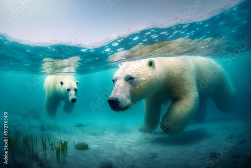 Polar Bear swims to catch fish  Generative AI