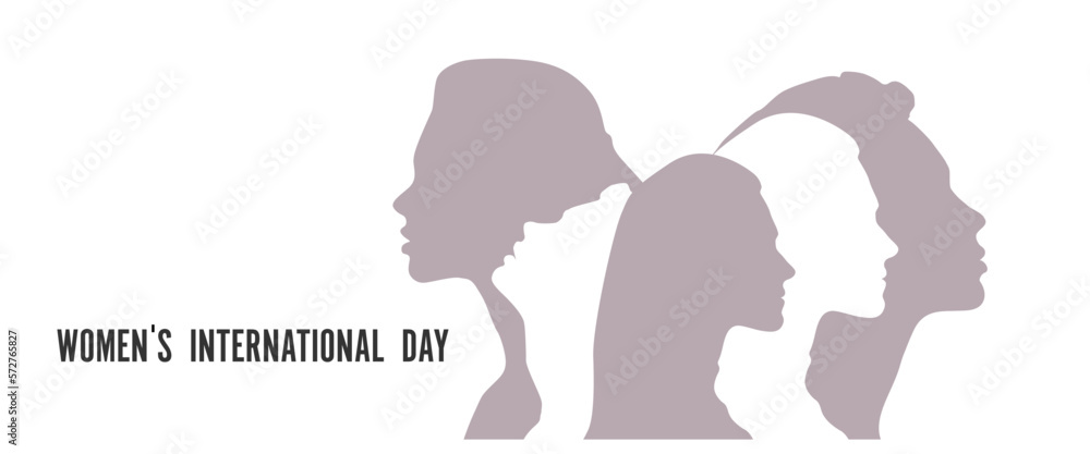 Women's Day greeting backgrounds for poster, label, banner. Woman's silhouette.	
