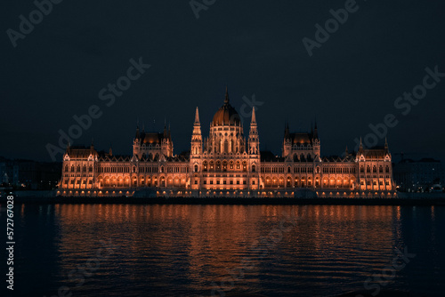 The Parliament Building at Night in Budapest, Hungary