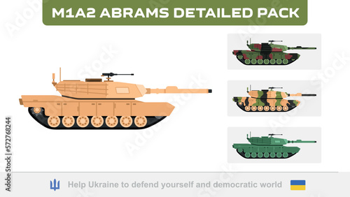 4 versions M1A2 Abrams with different camouflage. SEP. American main battle tank (MBT). M1 Abrams vector