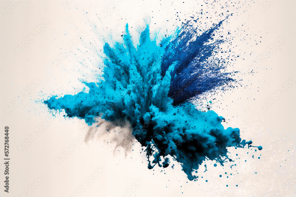 explosion of blue dust on white background, minimal on white grey background - Generative AI explosion of blue dust on white background, minimal on white grey background - Generative AI