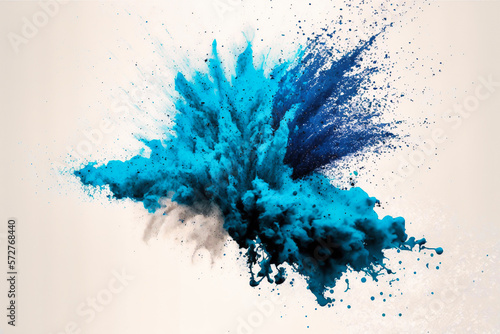 explosion of blue dust on white background, minimal on white grey background - Generative AI