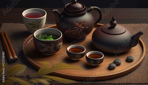 A beautiful porcelain teapot is being used to brew black tea