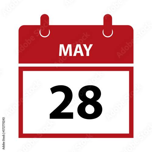 May 28. Vector flat daily calendar icon. Date and time, day, month for birthday, anniversary, appointment, remainder or event. Holiday.