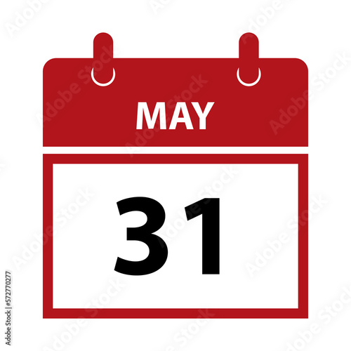 May 31. Vector flat daily calendar icon. Date and time, day, month for birthday, anniversary, appointment, remainder or event. Holiday. Anti-tobacco Day