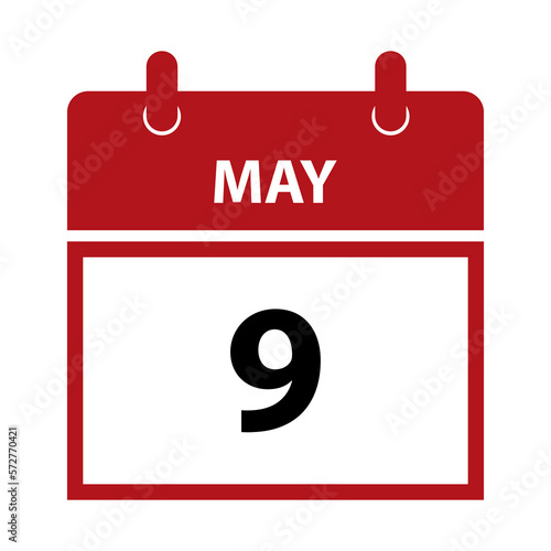 May 9. Vector flat daily calendar icon. Date and time, day, month for birthday, anniversary, appointment, remainder or event. Holiday.