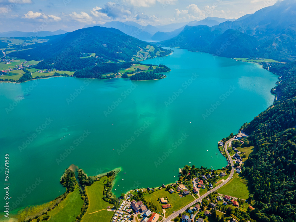 Drone View of Scenic Mondsee Lake in Austria,