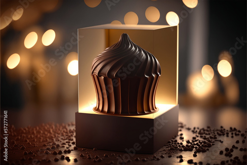 ilustração 3d de um cupcake de chocolate dentro de embalagem transparente photo