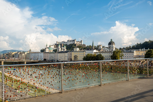 Padlocks on bridge Bridge in Salzburg, Austria Symbol of Love