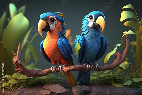 Two Cartoon Colorful Macaw ...