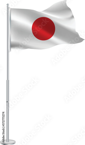 Isolated waving national flag of Japan on flagpole