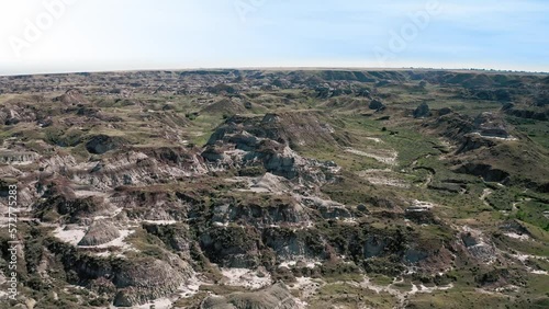 drone shot of Valley of Drumheller Alberta Dinosaur Provincial park