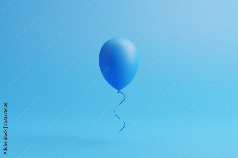 One blue balloon on a blue background. 3d render illustration One blue balloon on a blue background. 3d render illustration