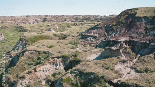 hoodoo and coulees of Alberta dinosaur provincial park Aerial shot