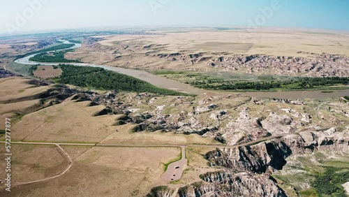 Aerial view of the valley Red Deer River, Dinosaur Provincial park Alberta