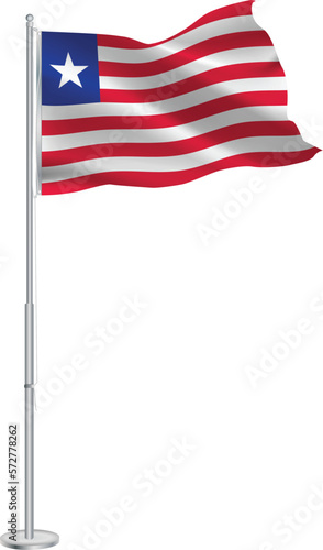 Isolated waving national flag of Liberia on flagpole