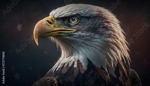 Bald eagle on american flag background created with generative AI technology