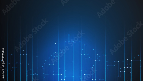 cityscape technology background concept. city space bright glowing neon, data blue line circle lights, technology Abstract, vector. city for tech, web banner, web site, communication, transformation.