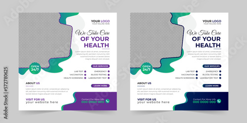 Medical healthcare square social media post, promotion web banner ads sales and discount banner vector template Design.