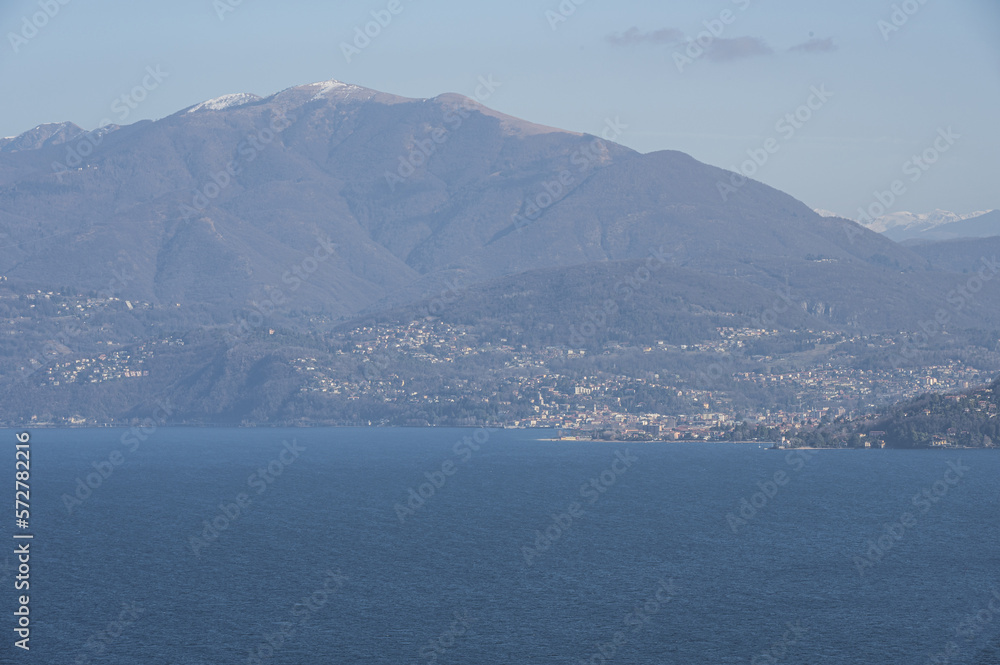Aerial view of the Lake Maggiore and Luino  from the Sacro Monte of Ghiffa