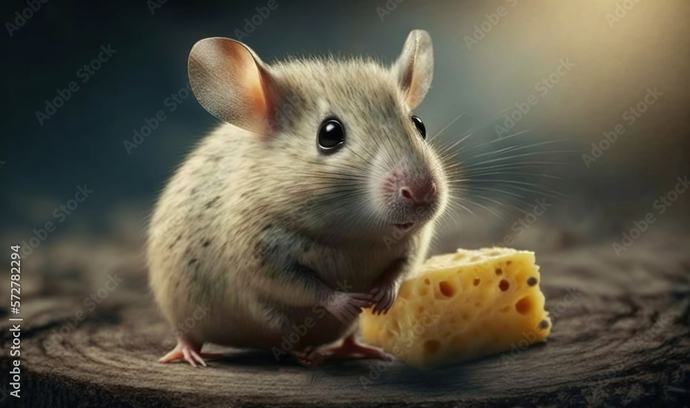 a mouse eating a piece of cheese on top of a table. generative ai a mouse eating a piece of cheese on top of a table. generative ai