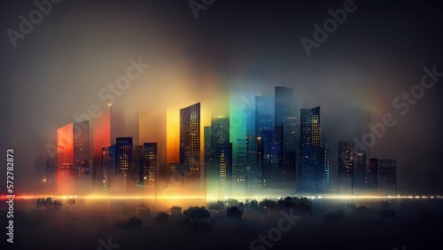 city skyline whit rainbow at night