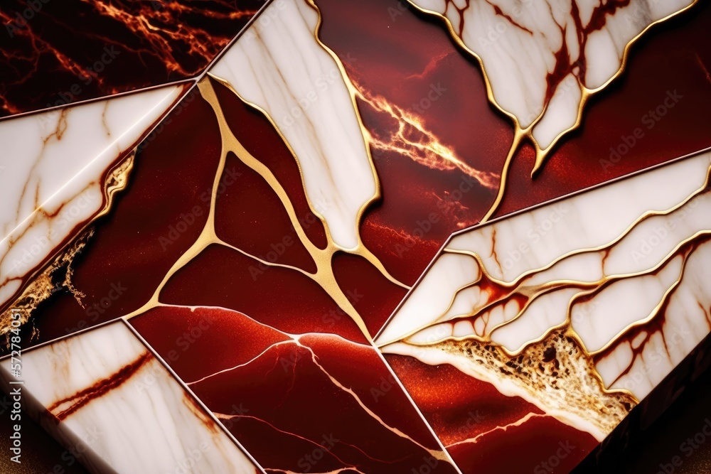 Red and gold marble texture Background generative ai Stock