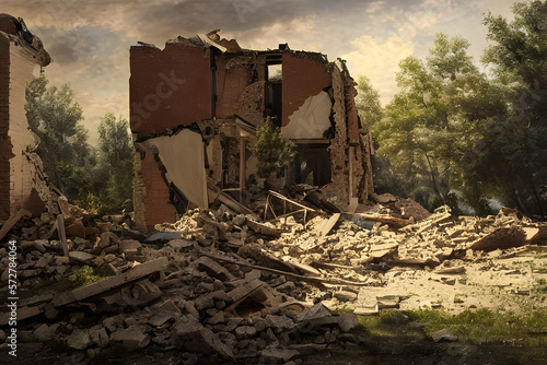 The ruins of the house after the earthquake, Generative AI