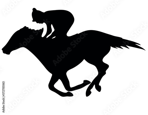 Black and white vector flat illustration: Race horse silhouette