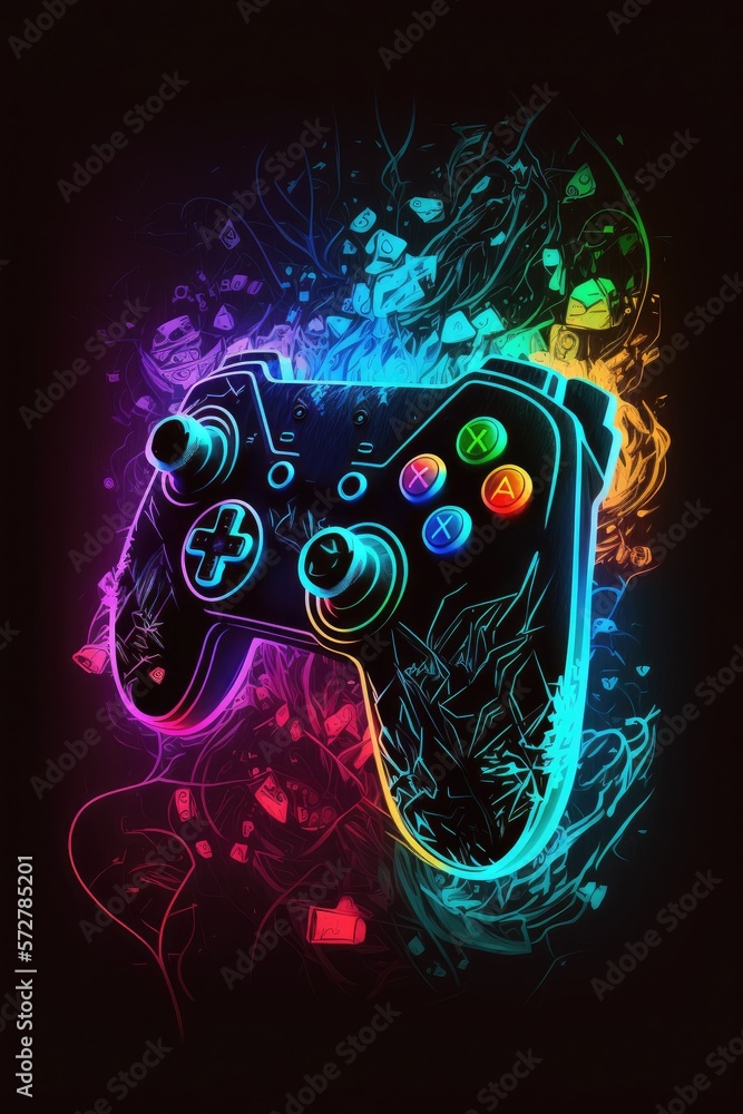 abstract neon light game controller artwork design digital art wallpaper  glowing space background - generative a Stock Illustration | Adobe Stock
