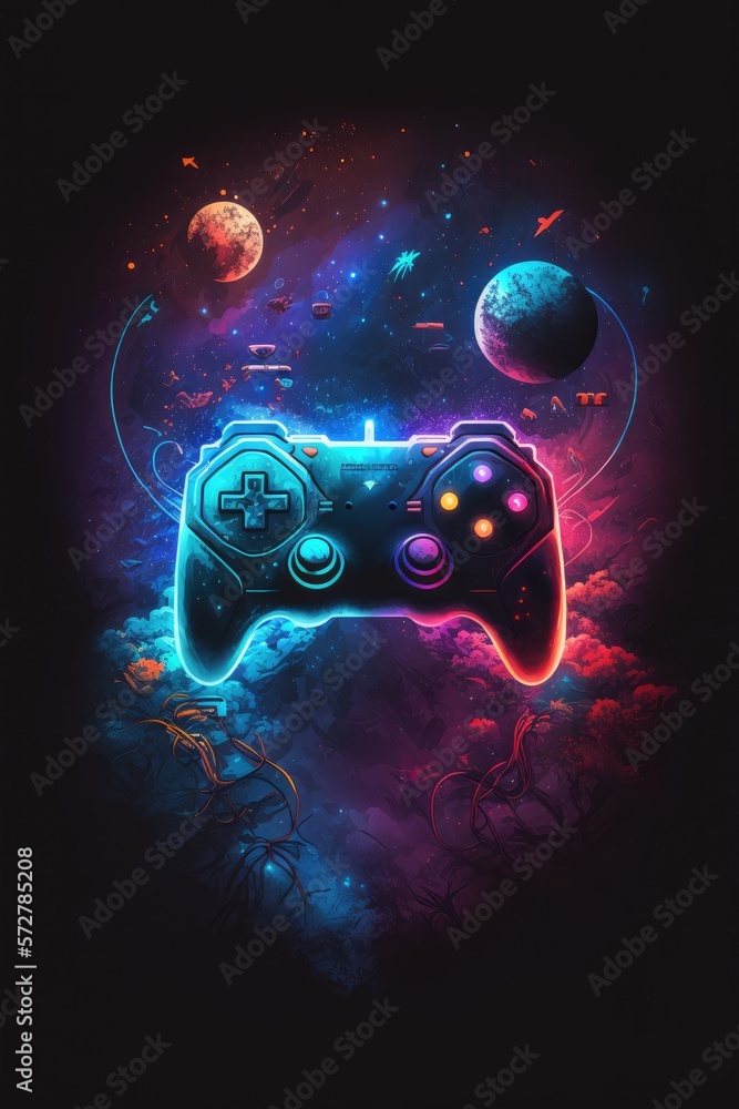 abstract neon light game controller artwork design digital art