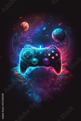 abstract neon light game controller artwork design digital art wallpaper glowing space background  - generative a