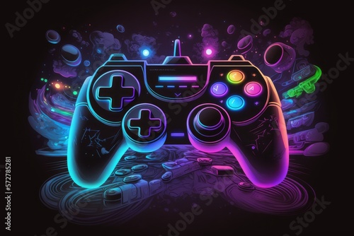 abstract neon light game controller artwork design digital art wallpaper glowing space background  - generative a