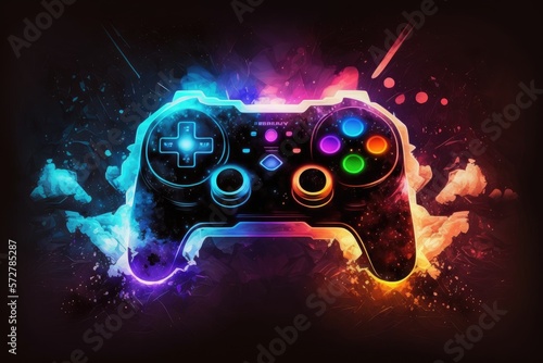 abstract neon light game controller artwork design digital art wallpaper glowing space background  - generative a