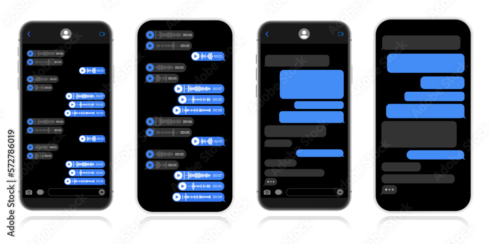 iMessage Interface. Texting Mockup. Telegram Messenger. Flat Vector Message Bubbles. Chat Interface On Black Background