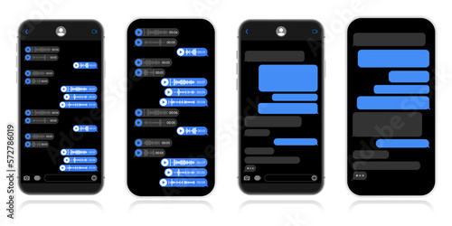 iMessage Interface. Texting Mockup. Telegram Messenger. Flat Vector Message Bubbles. Chat Interface On Black Background