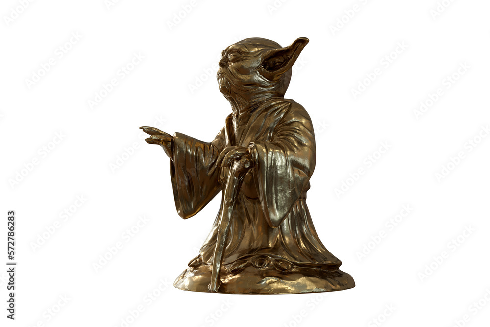 Naklejka premium Yoda concentrated gold png isolated 3d figurine rendering on transparent background
