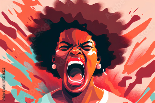 black woman screams and protests for equal rights, black history month, Women's Day made with Generative AI