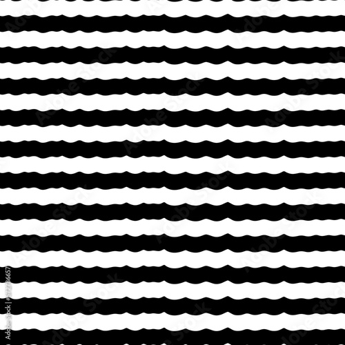 Jagged stripes seamless pattern. Curved lines ornament. Curves print. Striped background. Broken line shapes wallpaper. Linear waves motif. Wavy stripe figures. Ethnical textile print. Vector art