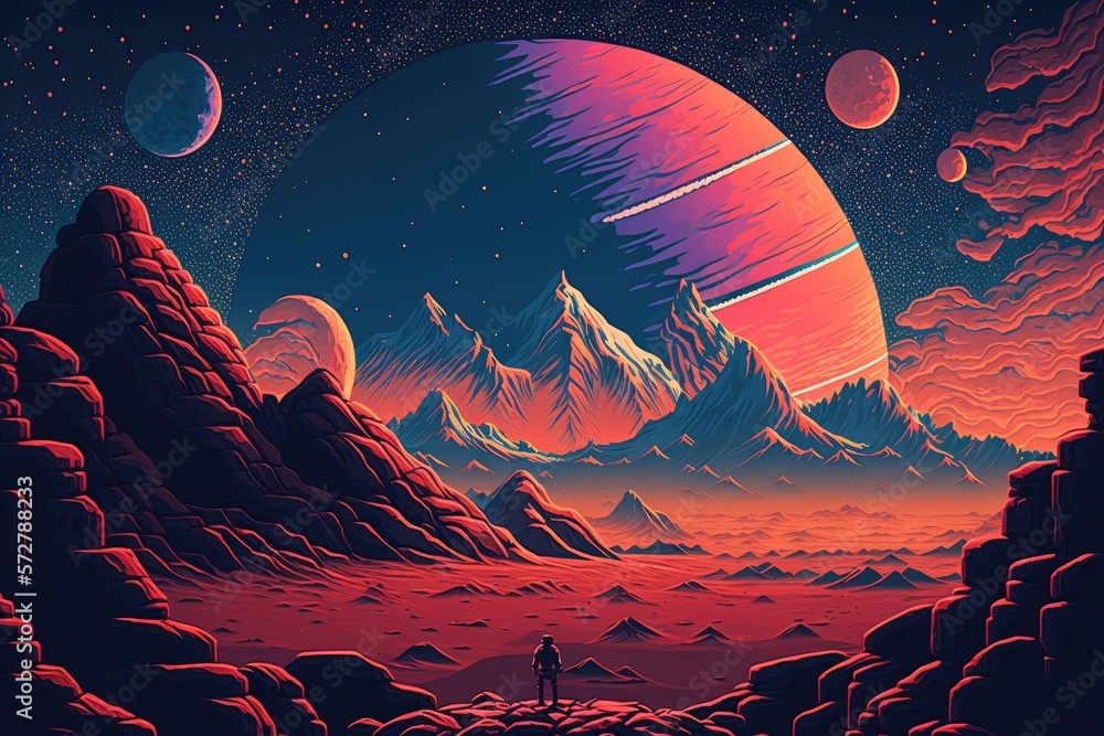 pixel art space background - generative ai Stock Illustration | Adobe Stock