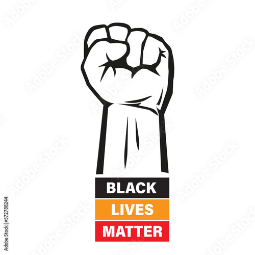 Black Lives Matter. Raised fist. Civil rights problem. Vector isolated on white.
