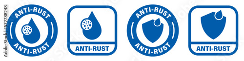 Anti-rust signs isolated on white. Vector labels for metal products. Corrosion resistant signs set.