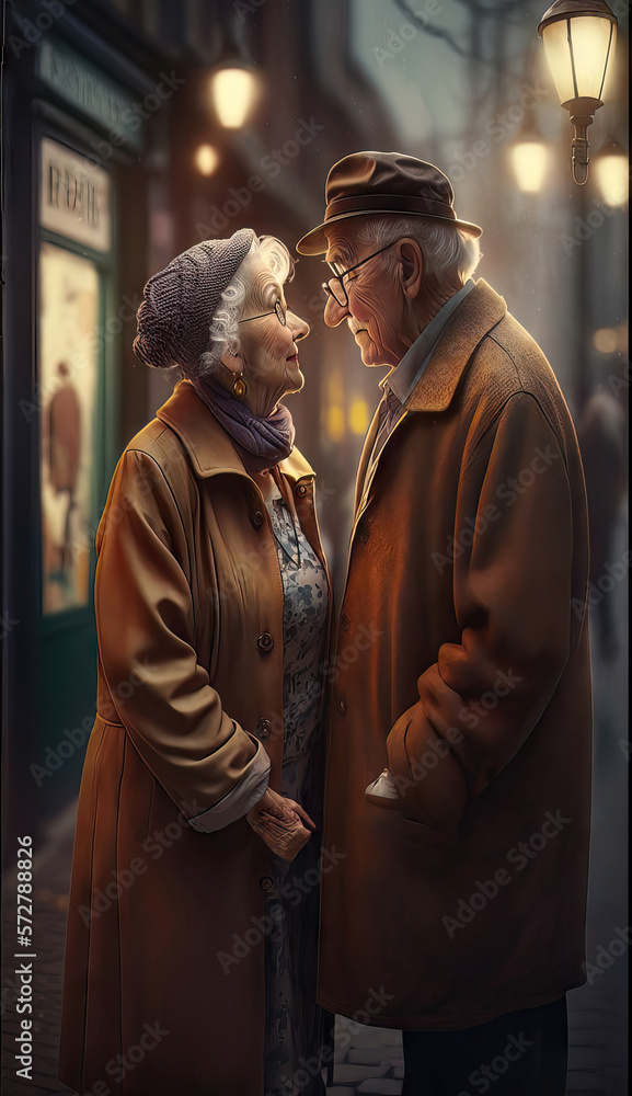 AI generated elderly couple on a crowded street