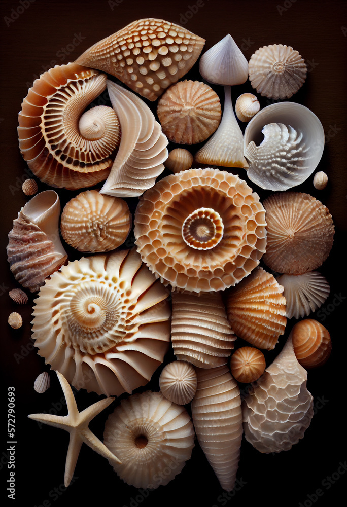 Hintergrund aus Muscheln und Schätzen aus dem Meer - Generative Ai Hintergrund aus Muscheln und Schätzen aus dem Meer - Generative Ai