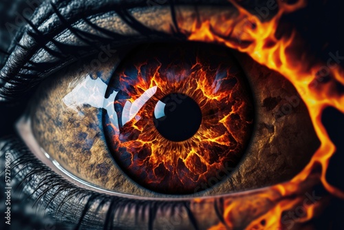 Close up human fire eye realistic beautiful closeup zoom  created by Generative AI.